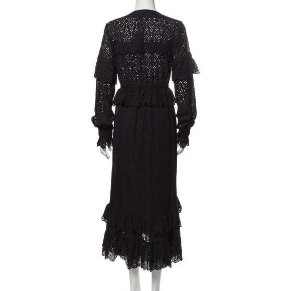 SIR. The Label Amelie Black Ruffled Broderick Anglaise Eyelet Midi Dress 6 NWT - Picture 7 of 11